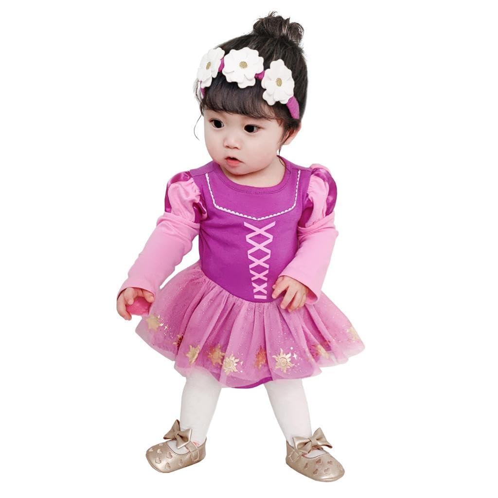 Lito Angels Baby Infant Girls Long Hair Princess Fancy Dress Up Costume with Headband, Birthday Party Outfits Age 12-18 Months, Long Sleeve