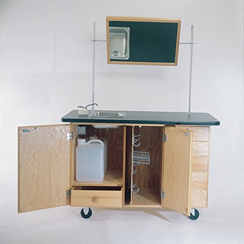 Diversified Woodcrafts 4342K Solid Oak Wood Extra Large Mobile Demonstration Center with Sink and Fixtures, ChemGuard Top, 54" Width x 36" Height x 30" Depth