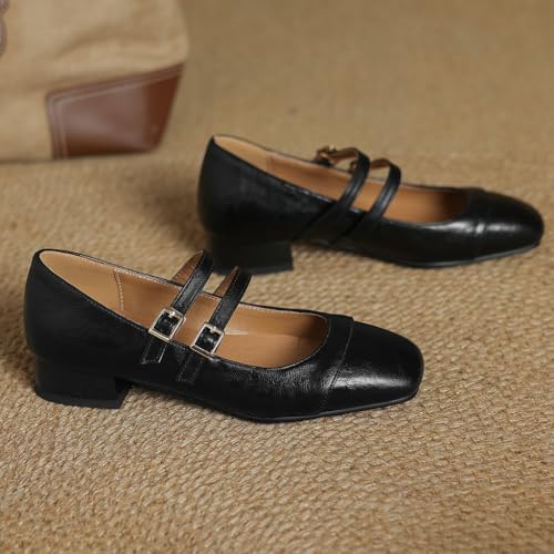DINTAHA Chunky Low Heel Mary Janes Square Toe Pumps for Women Low Heel Dress Shoes3