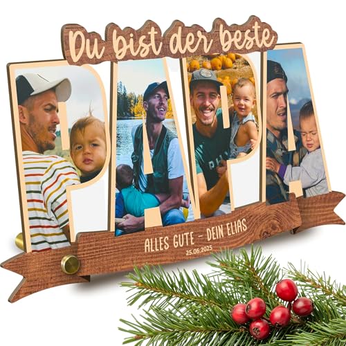 Generisch Papa Geschenk personalisiert - Fotogeschenk aus Holz - Geschenk für Papa, Bester Dad Geschenke, Geschenkidee Vater, Geschenke für Vater, Schriftzughalter, Best Dad