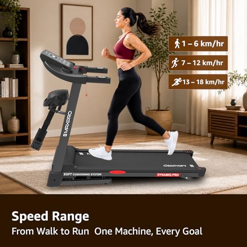Image of Maxpro Dynamiq Pro 5.5 Hp Peak BLDC Motor |18km /h Speed |15 Level Motorized Incline |130Kg User Weight |Auto Incline Hydraulic Foldable Multifunction Treadmill for Home use