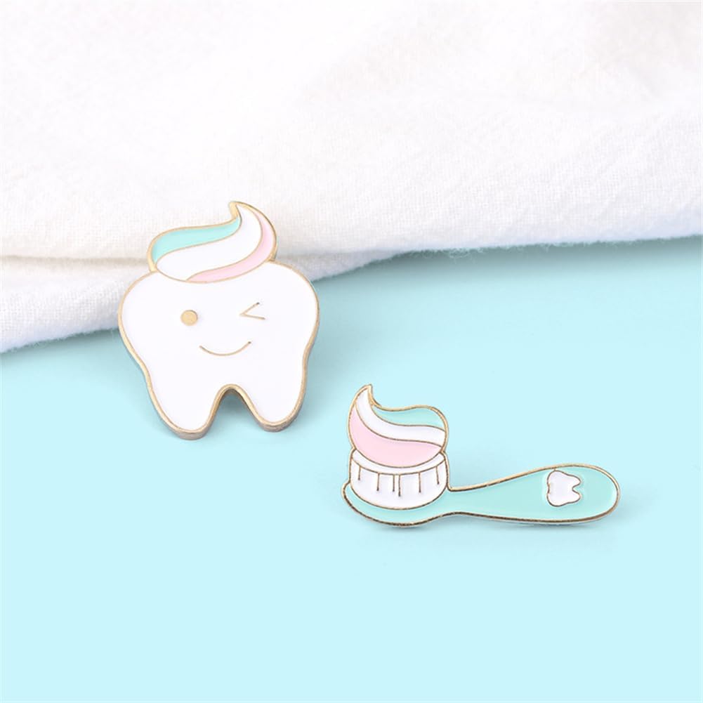 Teeth and Toothbrush Enamel Brooch Pins Cartoon Teeth Toothbrush Pin Set Lapel Pins Teeth Heath Awareness Pin Brooch Coat Schoolbags Accessory Dentist Nursing Lapel Badge Kids Children Festival