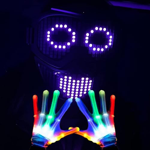 Instawow Led Bluetooth App Mask, Shifting-Face, Gesture Control, Usb-C Charger With Led Glowing Gloves, Full Face Black Mask (Pack Of 3) #TOP1