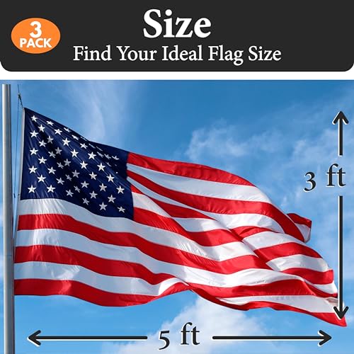 image for Rushmore Rose USA American Flags for Outside 3x5 (Pack of 3) Made in U