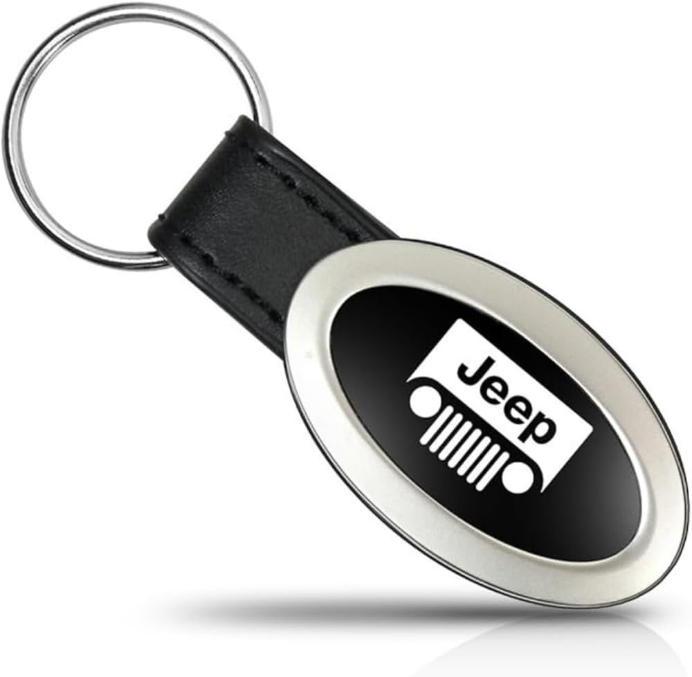 AU-TOMOTIVE GOLD, INC. Officially Licensed Black Leather Key Chain for Jeep Grill Desing