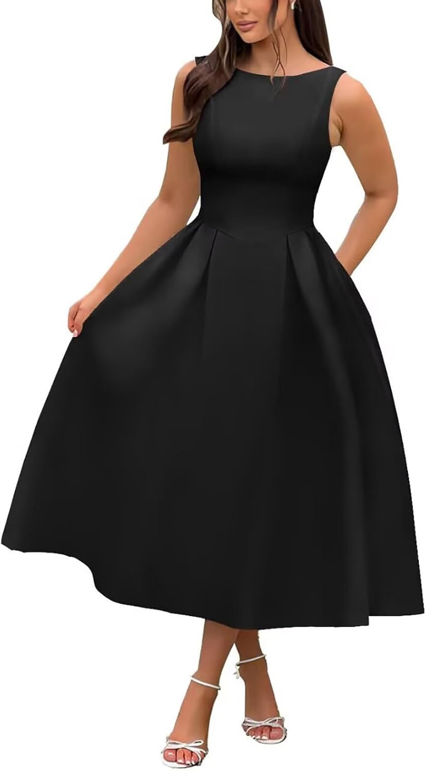 Tea Length Wedding Dresses for Bride Satin Midi Boat Neck Cocktail Party Dress Corset Formal Evening Gown