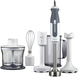 Kenwood Hand Blender, Anti-splash, Mixer includes 5 Attachments 0.5L Chopper, Soup &amp; Masher Attachment, Whisk and 0.75L BPA-free Plastic Beaker, 800 W, HDP406, White Silver