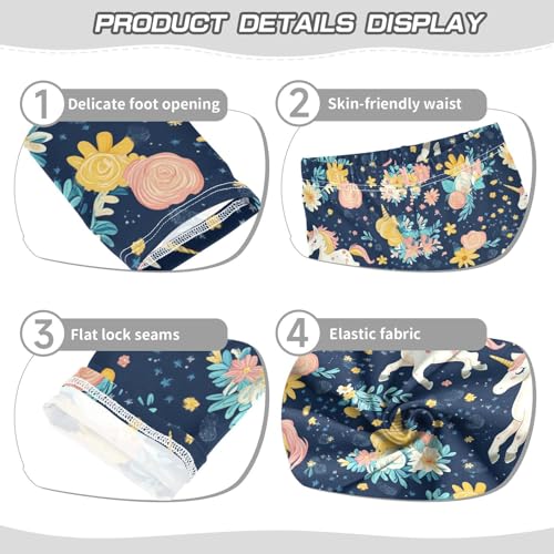 Unicorn Girls' Leggings Toddler Doodles Flowers Kids Yoga Pants Dance Active Tights 4T3