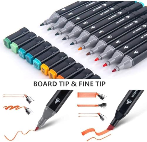 Image of FINEMOE Dual Tip Marker Set of 36 Alcohol Markers with Portable Storage Bag, Waterproof Sketch Pens for Kids, Artists & Students, Quick-Dry Colour Art Kit for Drawing, Journaling, Gifts for Girls (36)