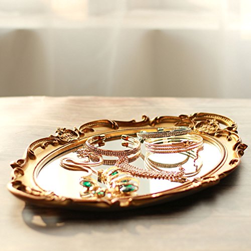 Zosenley UNKNOWN Polyresin Ellipse Antique Decorative Mirror Tray, Makeup Organizer, Jewelry Organizer thumb #4