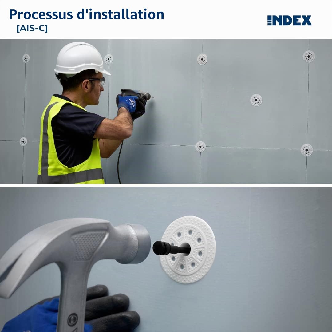 INDEX A PERFECT FIXING - AISC10160 [AIS-C] Cheville avec clou en polyamide pour fixation de panneaux isolants et réhabilitation des façades (SATE), homologuée, Ø10 x 160 mm, 200 pièces