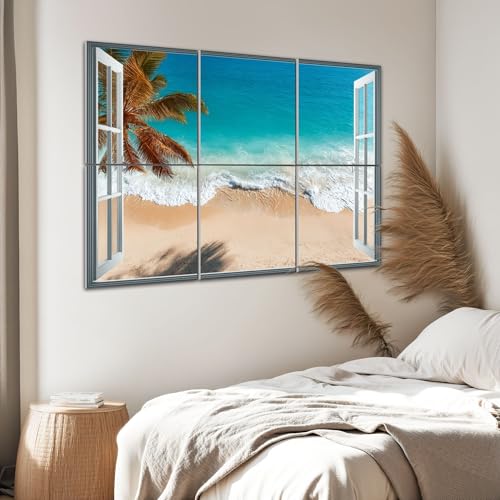 6 Paneles Acústicos Artísticos JBNJANKDAV Azul Estilo Ventana Playa Tropical Palmera Océano 72"x48" Paneles Absorbentes de Sonido Decorativos para Estudios y Hogar miniatura 3