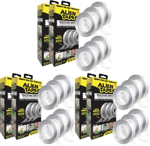 Image of ALIEN TAPE Heavy Duty Double Sided Tape, Nano Tape, Feet Clear Adhesive Tape for Poster Photo Wall Decor As Seen on TV, (6 Rolls - 42 Feet) (Pack of 3)