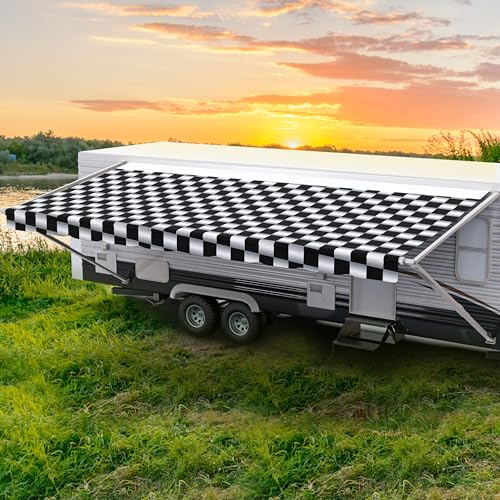 RV Vinyl Awning Replacement Fabric - Checkered Flag 13' (Fabric 12'2