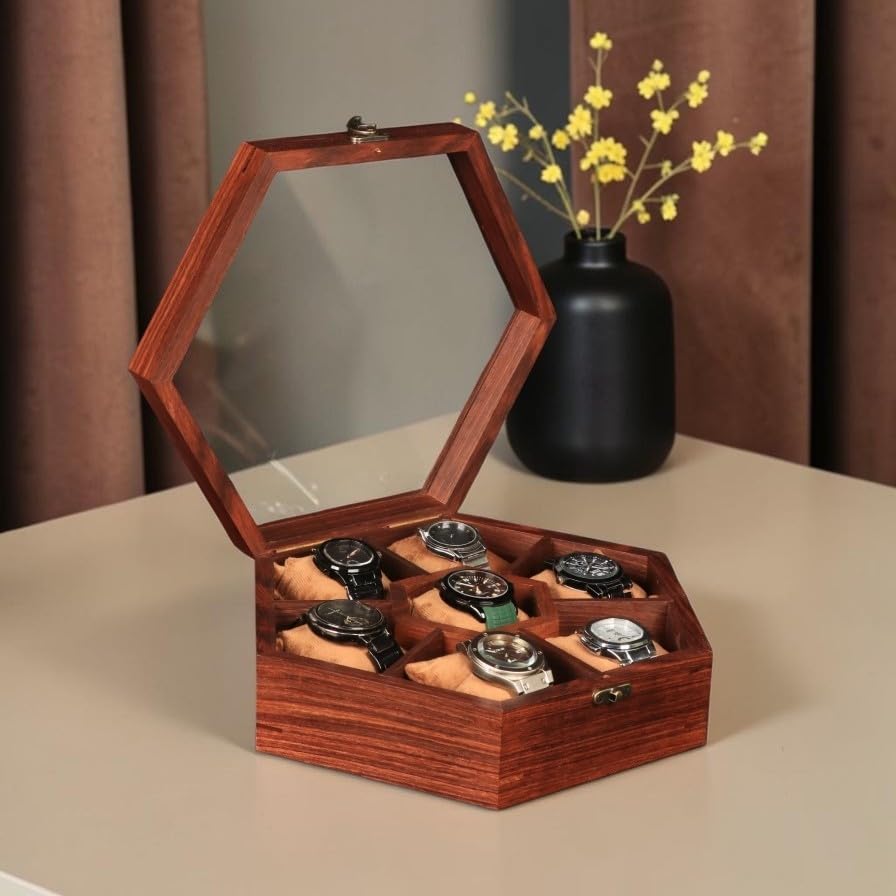 Image of Wooden Watch Box /Case, Handmade Superior Indian Rosewood Watch Display Box Case for Men| Wooden Watch Box for Men. (7 slot -4)