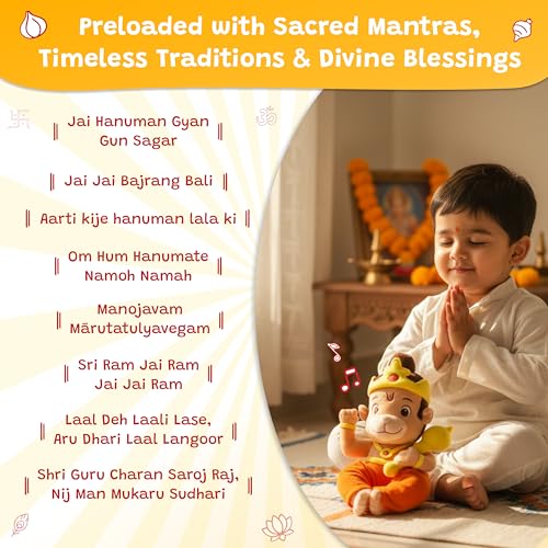 Image of WonderBuddy Divine Mantra Chanting Baby Hanuman with 8 Preloaded Mantras & Aartis, Musical Soft Plush Toy, Best Return Gift for Infants, Toddlers & Kids (Medium - 25 Cm)
