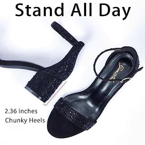 GENSHUO Women's Low Kitten Heel Sandals Strappy Open Square Toe Dress Heels Comfortable Sexy Cute Ankle Strap Wedding Party Prom Summer Heeled Shoes2