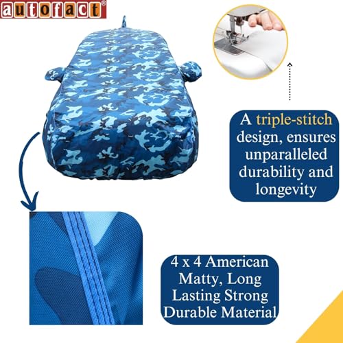 Image of Autofact 100% Waterproof Car Body Cover Compatible with Maruti Swift (2018 to 2023), with Mirror and Antenna Pockets,4x4 American Matty, Long Lasting Durable Material, Camouflage Airforce Look