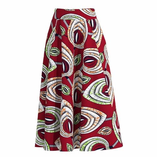 iooiooi African Skirt for Women Ankle Length Cotton Dashiki Print Long Skirt