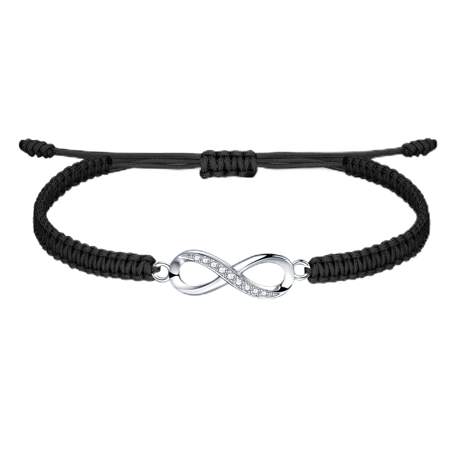 Bracelet Handmade Braided Filigree Cord 925 Sterling Silver with Zircon for Women Girls Lucky String Bracelet Adjustable Amulet for Her