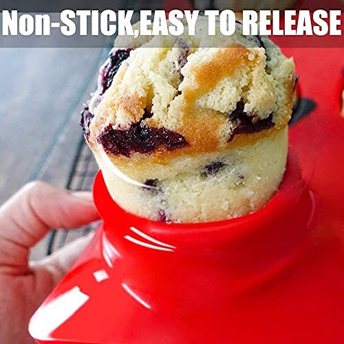 Jumbo Muffin Pan Silicone, European Lfgb Cupcake Pan 6 Cups, Non-Stick Deep Cupcake Baking Pan, Silicone Large Muffin Molds, Muffin Tins Bpa Free, Set Of 2 Red #TOP5