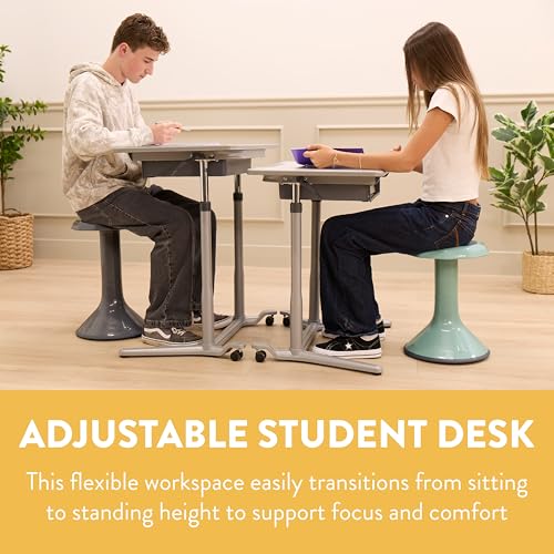 Image of Back2School Express Mobile Adjustable Student Standing Desk, Portable Workstation, Grey