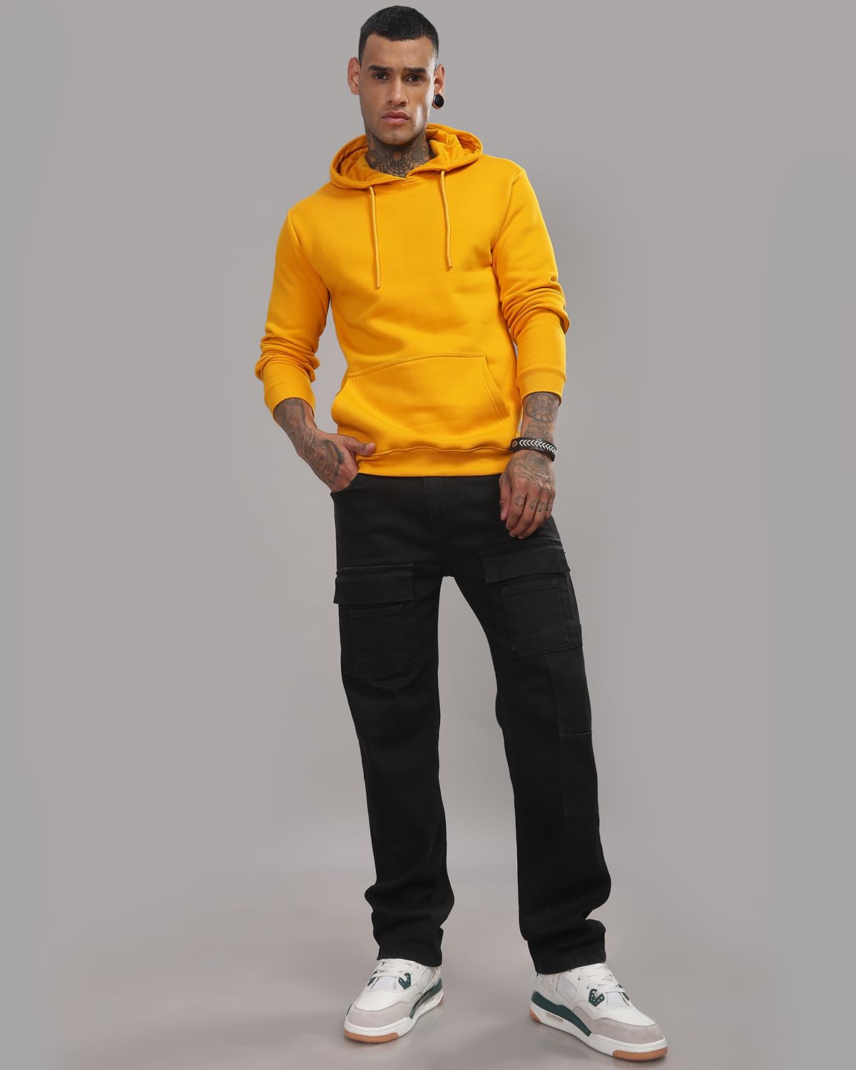 ADRO Bluza z kapturem z nadrukiem Be Yourself dla mężczyzn i kobiet, musztardowa, L