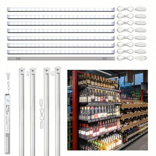 TITATEC Retail Gondola Light Kit, 6000K Pure White Magnetic Mount with 24V Driver & Power Track for Retail, Supermarket, Liquor & Gas Station Shelves, 48 Inch, 8 Pack