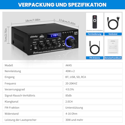 HiFi-Verstärker AK45 Mini Bluetooth Stereo-Audioverstärker Receiver 12V/ 220V 600W 2 Kanäle...