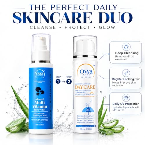Image of Ovya Pure Brightening Face Wash & SPF 50 PA+++ Sunscreen Combo | Anti Acne Face Wash + 3-in-1 Moisturizer with Sunscreen | Face Cleanser for Deep Cleansing & UV Protection | 160ml