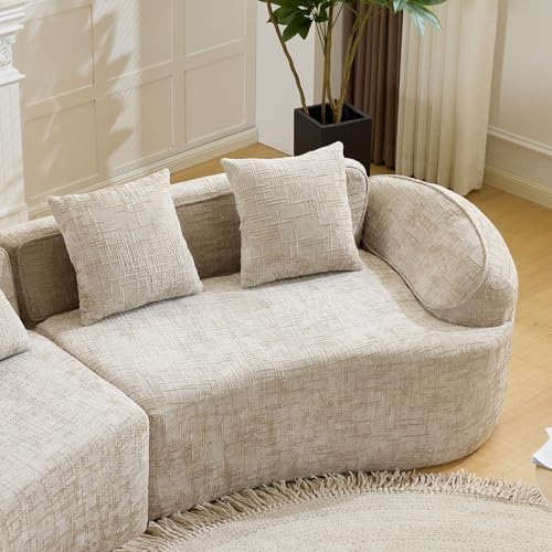 Image of 109-Inch Curved Boneless Modular Sofa Compressed 4-Seat Cloud Couch with 4 Pillows, Modern Curved Boneless Foam Sofa Floor Deep Seat Cloud Couch for Living Room Bedroom