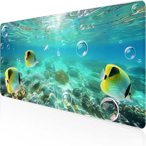 Alfombrilla Gaming Mariposa 700 x 300 x 3mm Alfombrilla Ratón Azul Impermeable Base de Goma Antideslizante con Bordes Cosidos Tapete Rato Escritorio Para Familia, Accesorios de Oficina, Regalo L-3