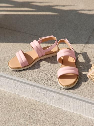 Image of Coutgo Girls Sandals Comfort Open Toe Flat Sandal Summer Dress Shoes with Adjustable Back Strap