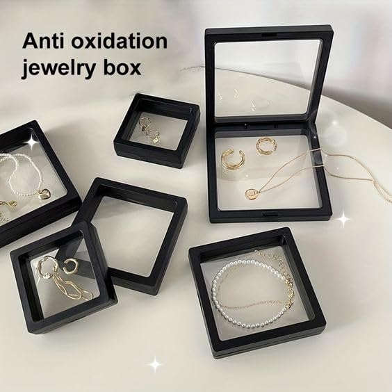 Image of Floating Display Frame, Coin Display Case, Dustproof PE Film Transparent Jewelry Storage Box for Ring Necklace Bracelet, Floating Display Case for Coin, Jewelry(Small 15 pc, Multi Color)