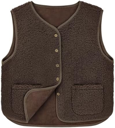 beifon Teddy Fleece Weste Damen Herbst Winter Warm, Ärmellos Fellweste V-Ausschnitt Fleeceweste, Fell Weste Teddyweste
