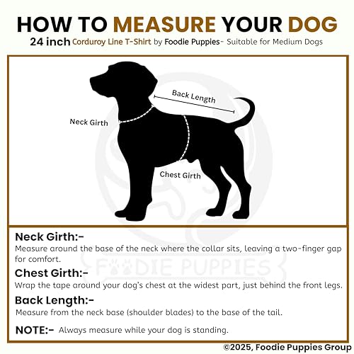 Image of Foodie Puppies Corduroy Line Velvet Pocket T-Shirt Warm Sweater Jacket - (24 inch, Tale & Brown) for Medium to Large Dogs | Soft, Lightweight Pet Apparel with Stylish, Comfortable & Stretchable Outfit