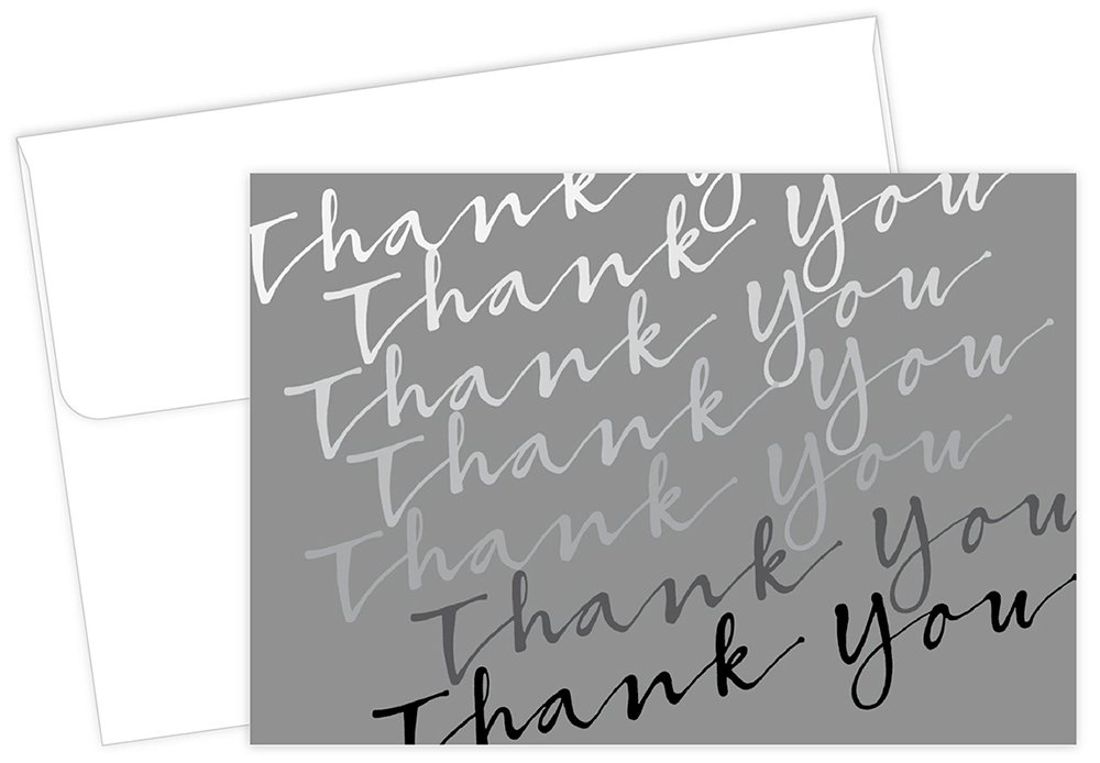 Carte de remerciement avec enveloppe cursive argenté mini format
