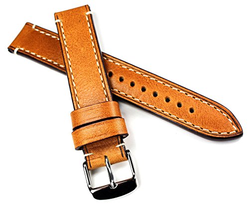 Rios1931 Bracelet de montre en cuir de qualité Catalogne fait main en Allemagne 18 mm Style militaire vintage Marron clair 18/18 mm, Marron clair, 18 mm, Sangle