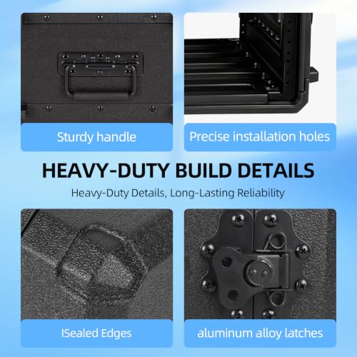 Image of 4U Rack Case Shallow 16 inch Depth, 19 inch Rackmount Flight Road Travel Case, Waterproof Protective Hard Case with Customized Foam, Wireless Mic System Storage /Amp /Effect /DJ Mixer
