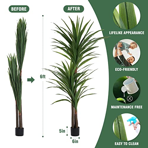 Floworld Dracaena Silk Plant Corn Stalk 6Ft Tall Faux Plants Indoor Large Fake Plants Potted Yucca Tree Tropical Floor Plants Artificial Silk Palm Trees For Home Office Store Decor Housewarming Gift #TOP2