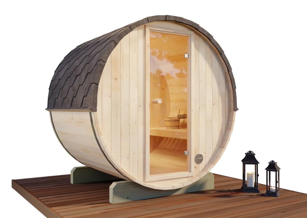 Fasssauna Mini XS 199x160cm Naturbelassen mit 42mm Wandstärke
