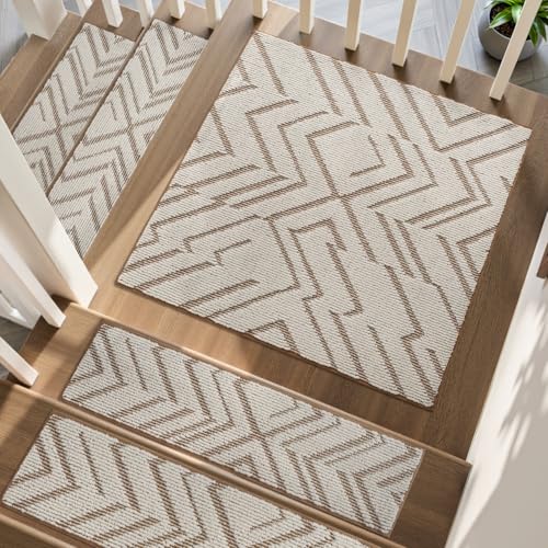 PADOOR Stair Treads Landing Rugs Non Slip,3D Peel and Stick Stair Treads for Wooden Steps,Square Washable Stair Runner Indoor for Kids,Elders and Pets,31"x31", Brown 31"x31" Diamond Brown