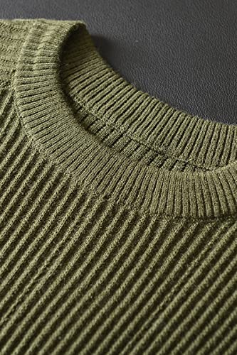 Men's CrewneckSweater and Structure-Knitted Raglan Sleeve Round Neck Pullover Contains Wool3