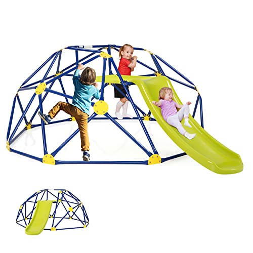 DREAMADE Dôme d'escalade avec Toboggan pour 3-10 Ans, Plateforme en Tissu, Cadre Métallique, Échelle à Grimper Centre d'Activité, Aire de Jeu...