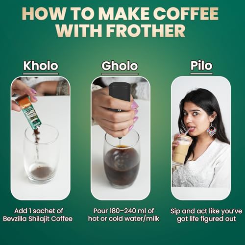 Image of Bevzilla Original Himalayan Shilajit Coffee (40 Sachets) + Rechargeable Milk Frother | 40 Sachets x 2.5g Pure Shilajit | Instant Coffee Combo | Electric Frother