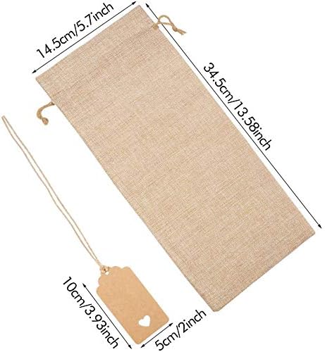 ABOAT 10 Pack Jute Burlap Wine Bags, Drawstring Wine Bottle Covers with Tags for Christmas, Wedding, Travel, Birthday, Holiday Party (Natural and Wine Red)