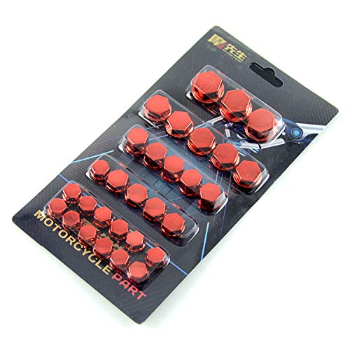 Surla 30 Different Size Motorcycle Bolt Top Cover Nut Cover Screw Cap Motorcycle Modification Accessories (Red)