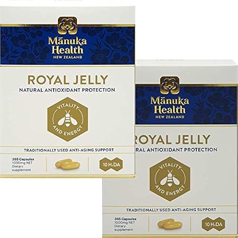 Manuka Health 10hda Royal Jelly 1000mg 365 Capsules 100% Pure New Zealand Royal Jelly Immune System Booster & Supports Skin Health & Vitality (Pack of 2) Cover