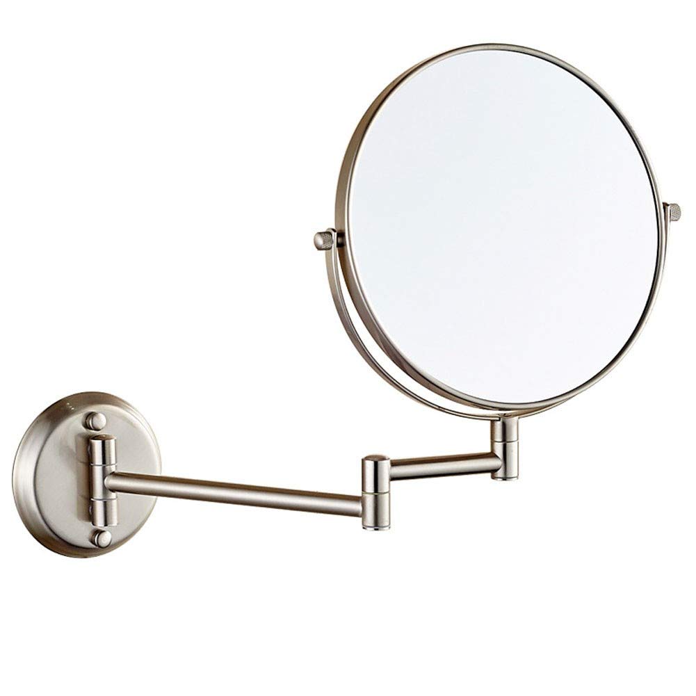 SaryEdge Wall Mounted Mirror, 10X Magnification Bathroom Shaving Mirror Double-sided Round Magnifying Vanity Swivel Mirror, 360° Rotatable and 8 Inch Extendable Arm, Nickel Brushe,