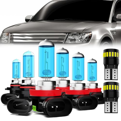 Image of Headlight Bulbs License Plate Lights Fit For Ford Taurus 2008-2009, 9005 High Beam + H11 Low Beam + H11 Fog Lights Halogen Light Bulb + License Plate Lights, Pack of 8